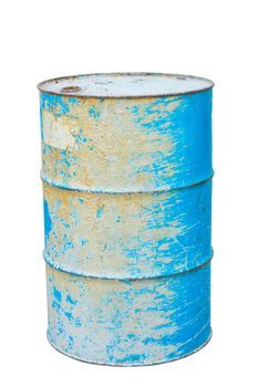 Old blue barrel isolated on white background