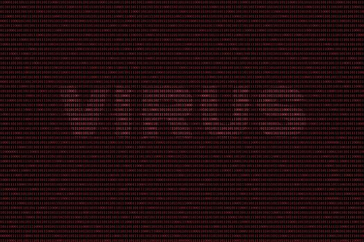 red binary computer code background, with word VIRUS.