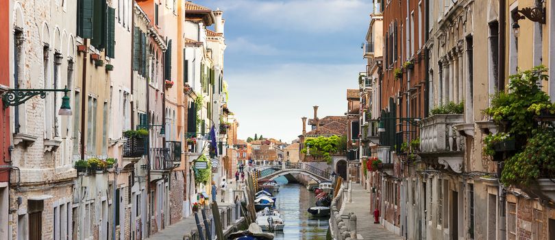 Panoramic view of Venice canal, Italy.
