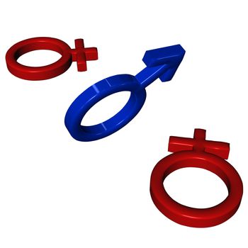 Male and female signs isolated on white. three dimensional render.