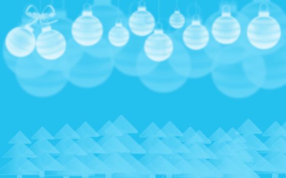 Christmas blue background of palm tree and balls.