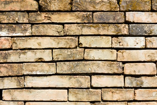 very old brick wall close-up background.