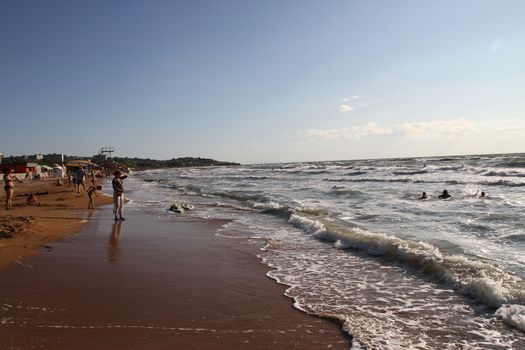 Shcholkine, Crimea, Ukraine - June 16, 2012. The beach town of Shcholkine summer