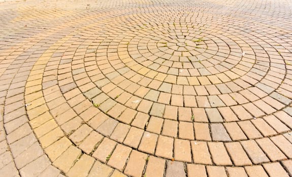 brown stone circle paving, shot with wide angle lens.