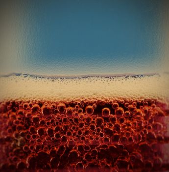 cola with bubbles and foam close up, instagram image style