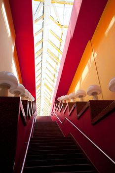 part of Interior of an old covered bridge in Moscow, Russia. Steps up