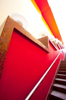 part of Interior of an old covered bridge in Moscow, Russia. Steps up