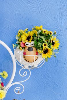 beautiful bouquet of bright wildflowers in flowerpot