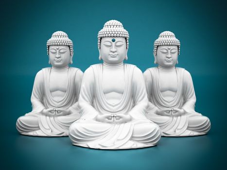 image of a white statue of Buddha on blue background