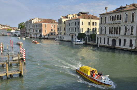 Ambulance boat at the Grand Canal in Venice, Italy.