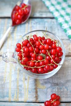 much fresh red currant in a transparent cup