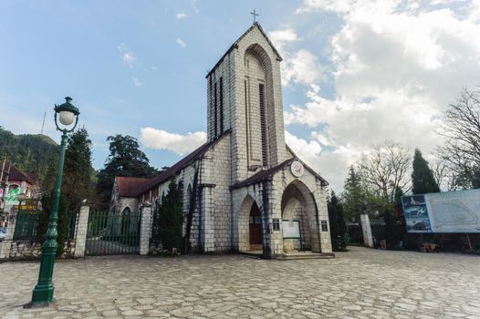 Church of Sapa, Lao Cai, Vietnam in cloudy day.