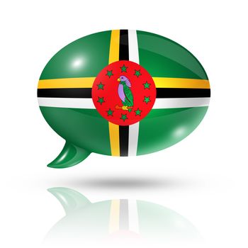 three dimensional Dominica flag in a speech bubble isolated on white with clipping path