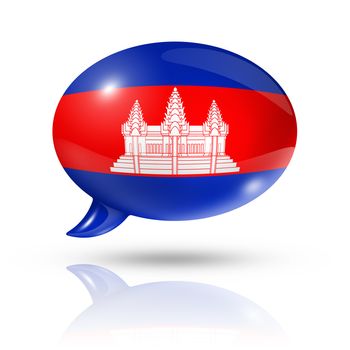three dimensional Cambodia flag in a speech bubble isolated on white with clipping path