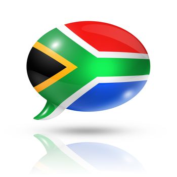 three dimensional South Africa flag in a speech bubble isolated on white with clipping path