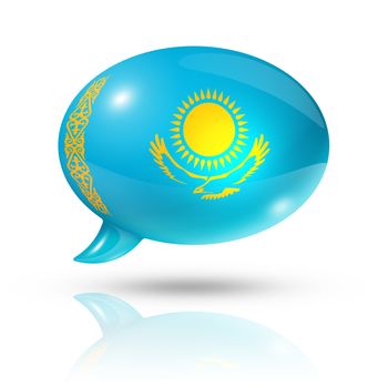 three dimensional Kazakhstan flag in a speech bubble isolated on white with clipping path