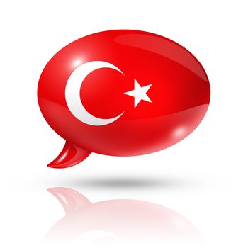 three dimensional Turkey flag in a speech bubble isolated on white with clipping path