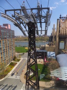 Roosevelt Island cable tram car that connects Roosevelt Island to Manhattan in New York