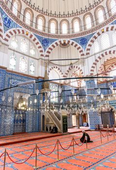 ISTANBUL - SEPTEMBER 21, 2014: Rustem Pasa Camii interior. The Mosque is in the Tahtakale neighborhood, of the Fatih district of Istanbul, Turkey.