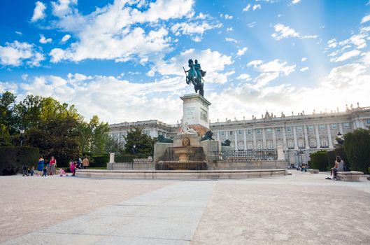 Madrid, Spain - May 10, 2012: Plaza de Oriente with tourists on a spring day in Madrid, Spain