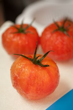 Skinned tomatoes waiting to be chopped.