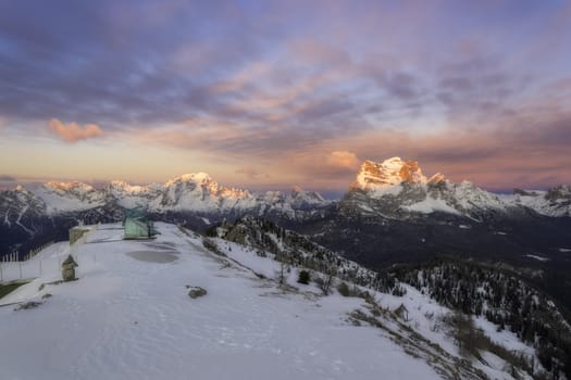 Dolomites in winter during the sunrise