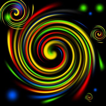 Multi color swirls background on black.
