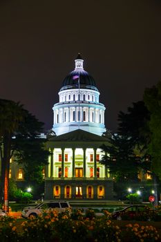 Night view of the California state capitol building in Sacramento