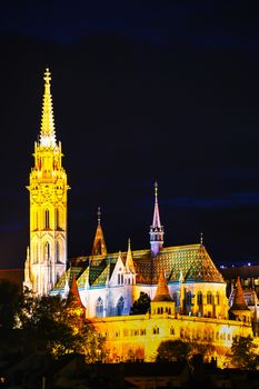 Matthias church in Budapest, Hungary at night