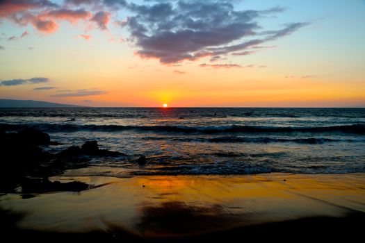 Dark Maui Sunset over the Ocean and Beach