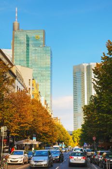 FRANKFURT - OCTOBER 14: Frankfurt am Main street on October 14, 2014 in Frankfurt, Germany. It's the largest city in the German state of Hessen and the fifth-largest city in Germany.