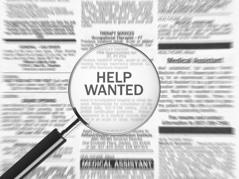 Help wanted ad through a magnifying glass