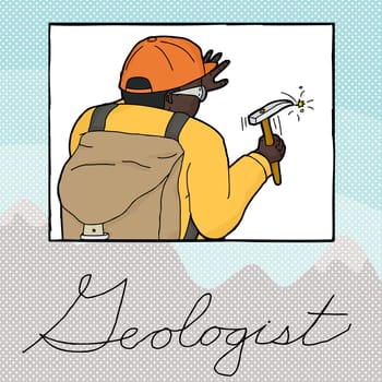Double exposure illustration of geologist working in frame