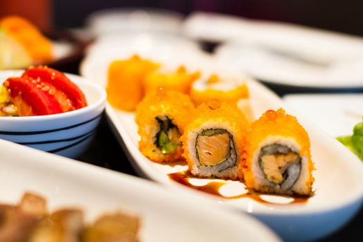 Sushi roll healthy food - japanese food style, shallow depth of field