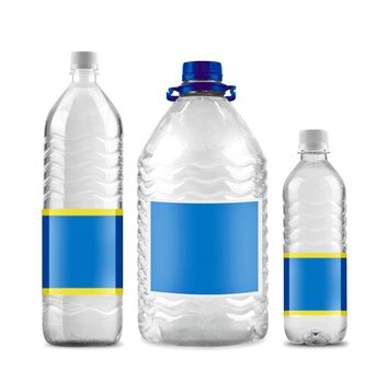 Bottled water in 3 sizes isolated
