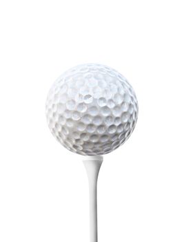 Golf ball on a tee isolated on white