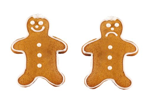 happy and sad gingerbread man isolated