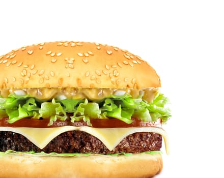 big cheeseburger isolated on white
