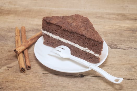 Chocolate cake in white dish