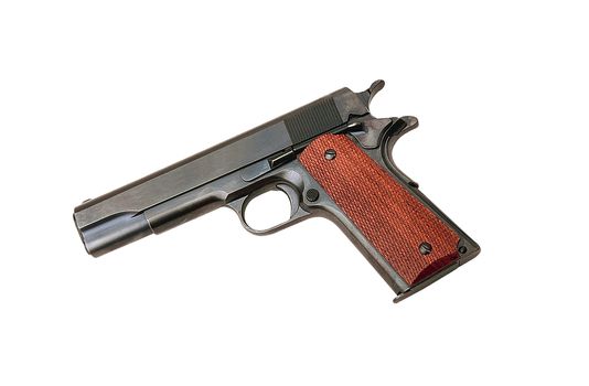 Closeup of pistol isolated on white background