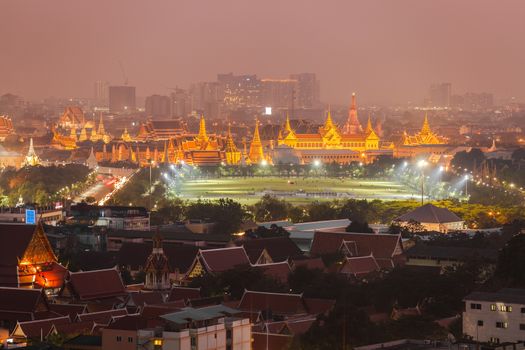 Night Scene of Wat Phra Kaew in Bangkok, Thailand