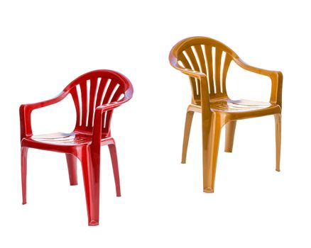 red and yellow chairs on white