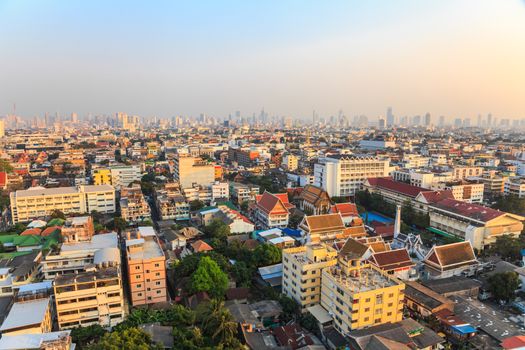 Aerial view of Bangkok in the evening