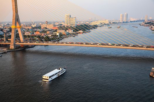 View of Chao Phraya River in the evening, Bangkok, Thailand