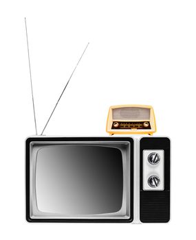 vintage radio on tv isolated