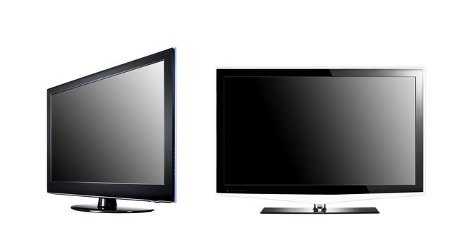 two LCD high definition flat screen TV isolated