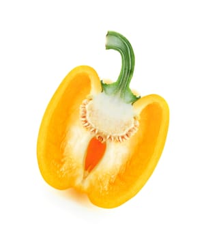 fresh yellow paprika half isolated on white background