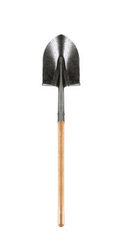Shovel with wooden handle isolated on white background