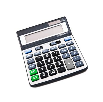 A grey calculator isolated on white background
