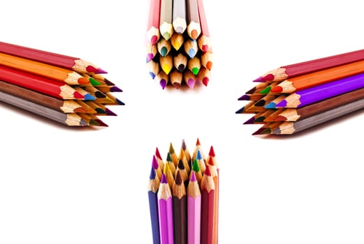 Color pencils on white background